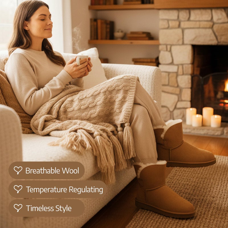 WaySoft Genuine Australia Sheepskin Snow Winter Boots for Women, Classic Water Resistance Shearling Boots Women (7, Chestnut) - Image 4